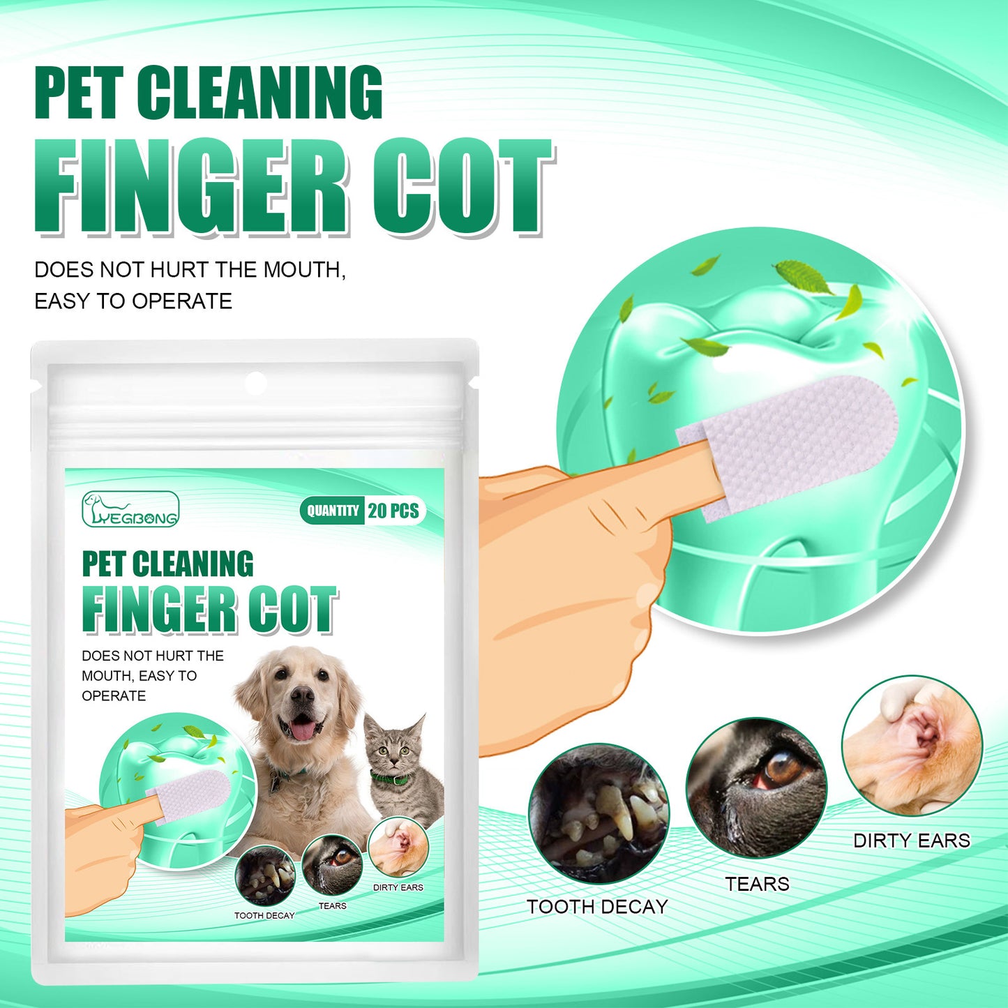 Pet Cleaning Teeth Finger Wipes Remove Tartar And Tears