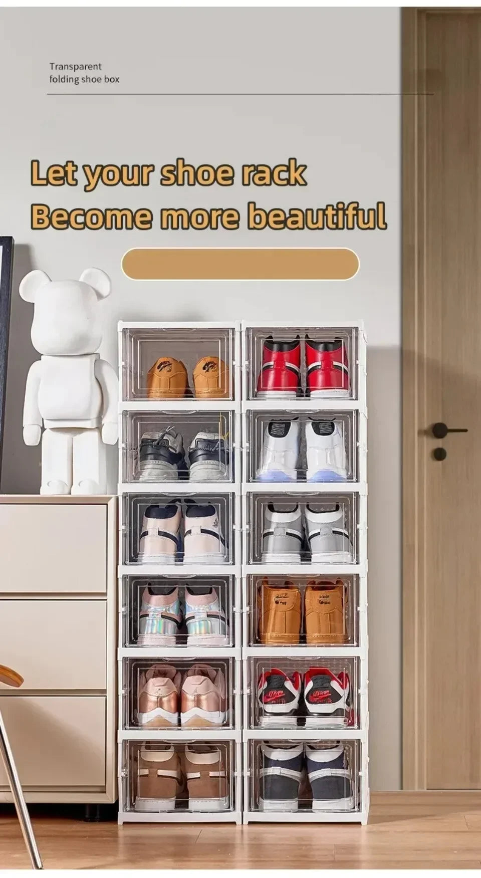 1pc Foldable Shoes Box Dustproof Thickening Footwear Organizer Cabinet Transparent Stackable Installation Free Closetshoe Rack