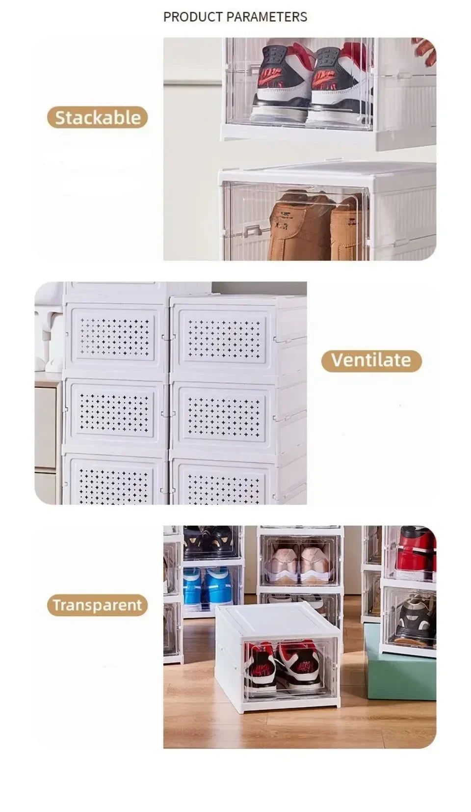 1pc Foldable Shoes Box Dustproof Thickening Footwear Organizer Cabinet Transparent Stackable Installation Free Closetshoe Rack