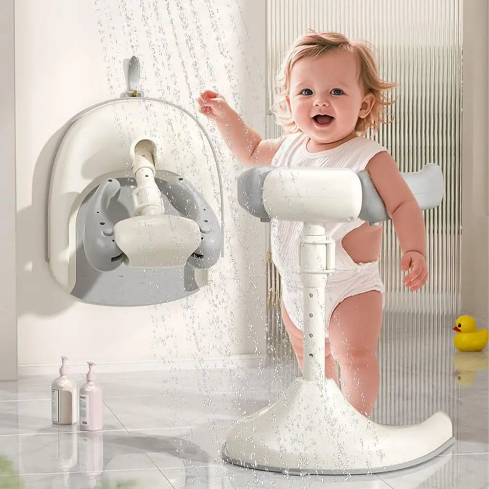 Portable Baby Bath Stand djustable Height Baby Shower Standing Support Wash Seat with Armrest Bath Helper Anti-Skip Base