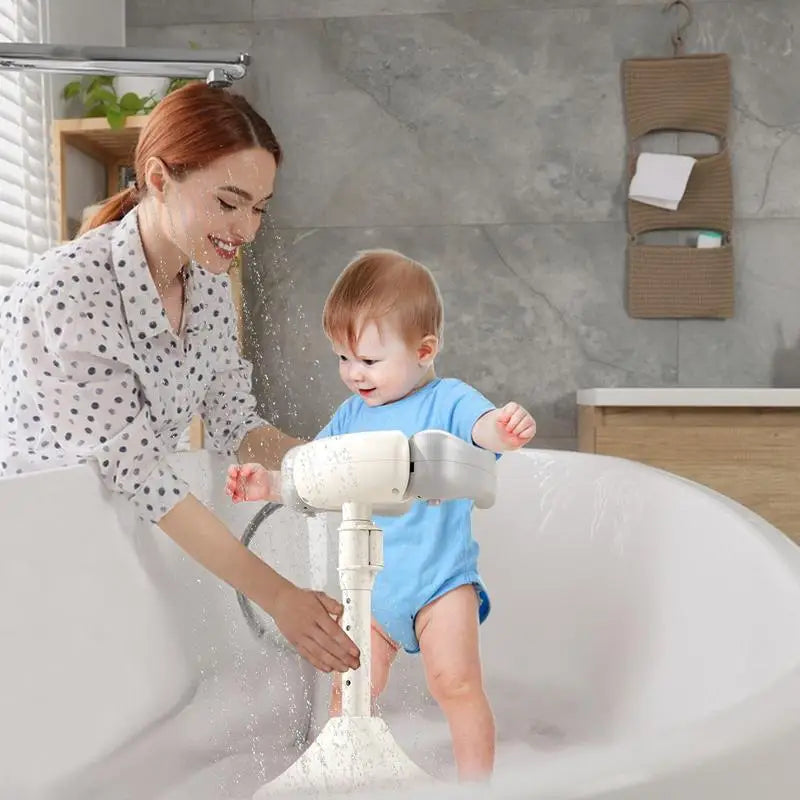 Portable Baby Bath Stand djustable Height Baby Shower Standing Support Wash Seat with Armrest Bath Helper Anti-Skip Base