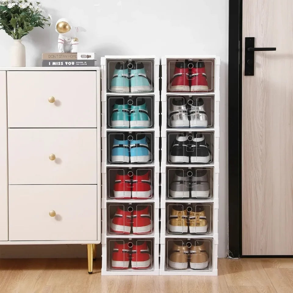 1pc Foldable Shoes Box Dustproof Thickening Footwear Organizer Cabinet Transparent Stackable Installation Free Closetshoe Rack