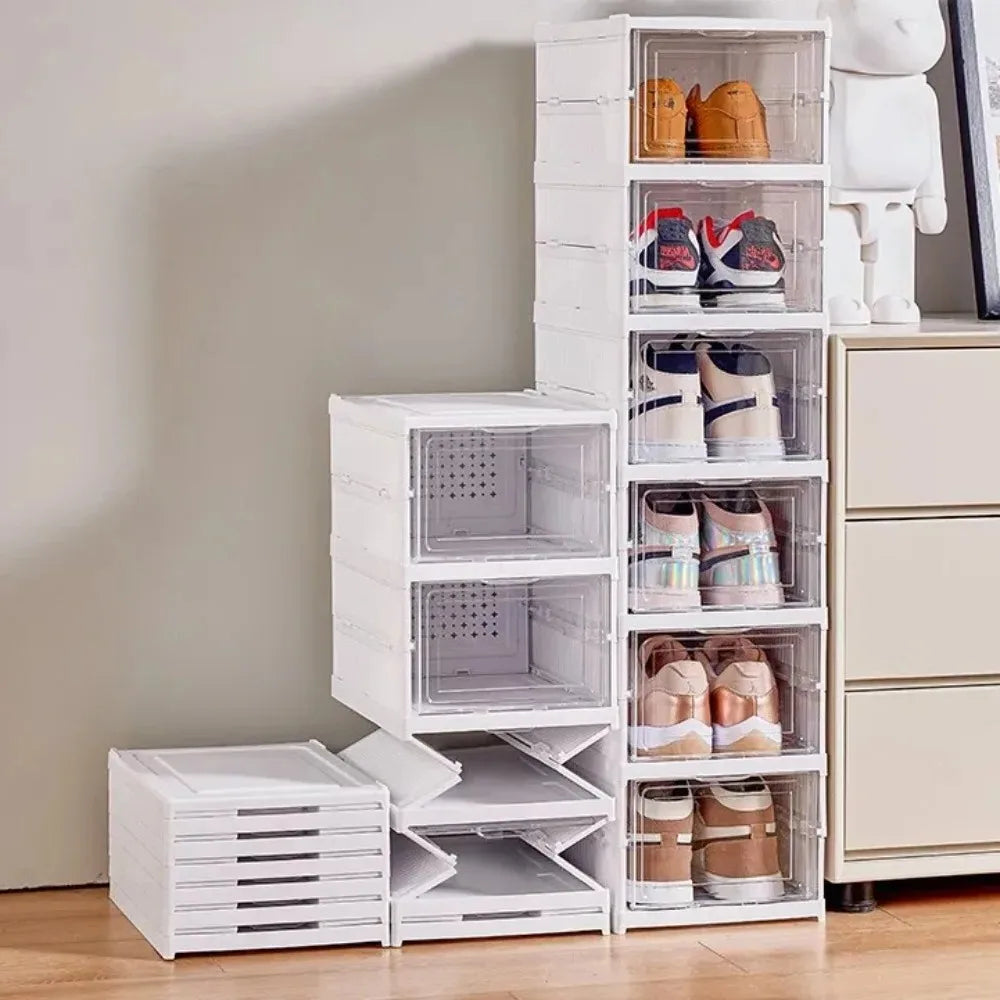 1pc Foldable Shoes Box Dustproof Thickening Footwear Organizer Cabinet Transparent Stackable Installation Free Closetshoe Rack