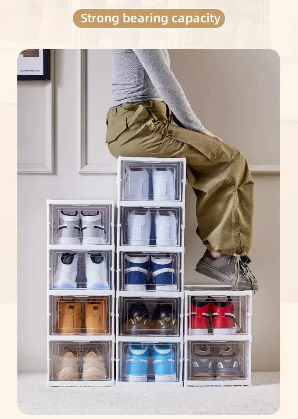 1pc Foldable Shoes Box Dustproof Thickening Footwear Organizer Cabinet Transparent Stackable Installation Free Closetshoe Rack