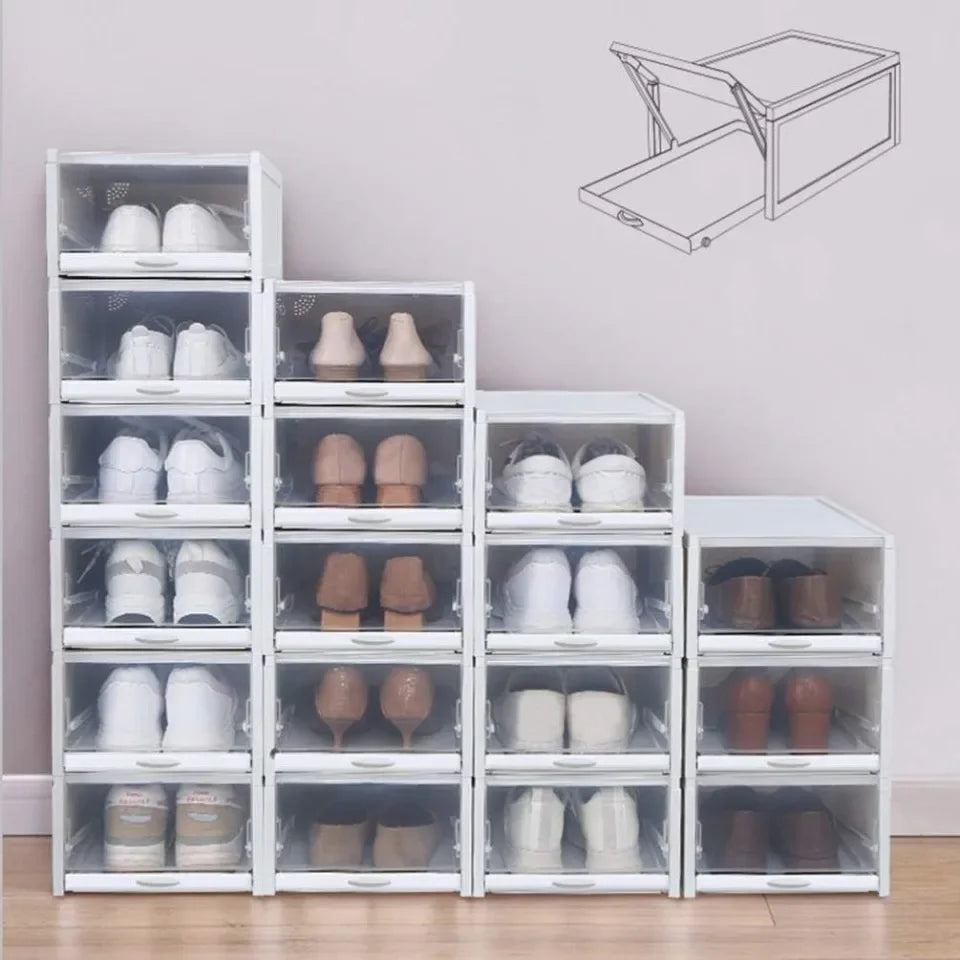 1pc Foldable Shoes Box Dustproof Thickening Footwear Organizer Cabinet Transparent Stackable Installation Free Closetshoe Rack