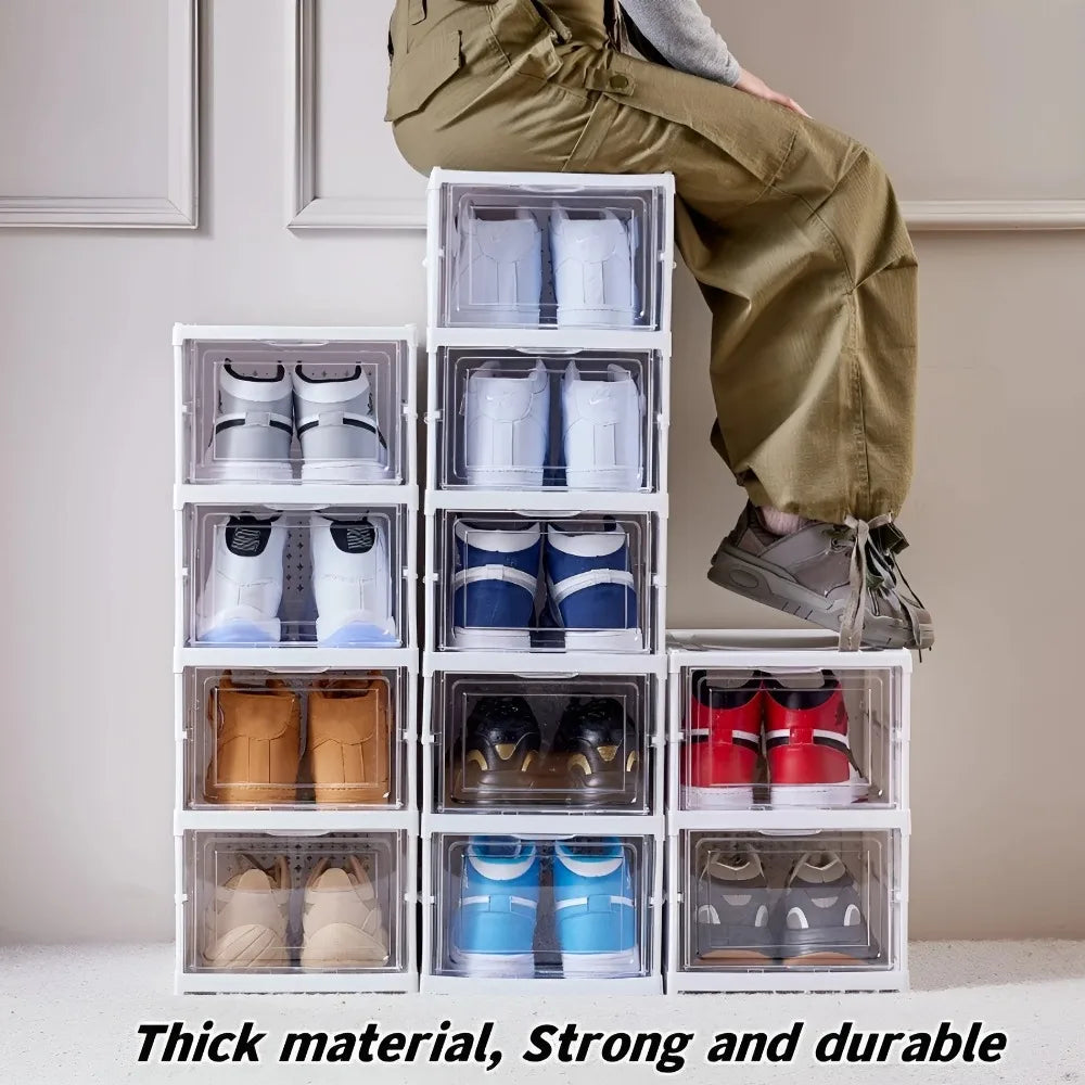 1pc Foldable Shoes Box Dustproof Thickening Footwear Organizer Cabinet Transparent Stackable Installation Free Closetshoe Rack