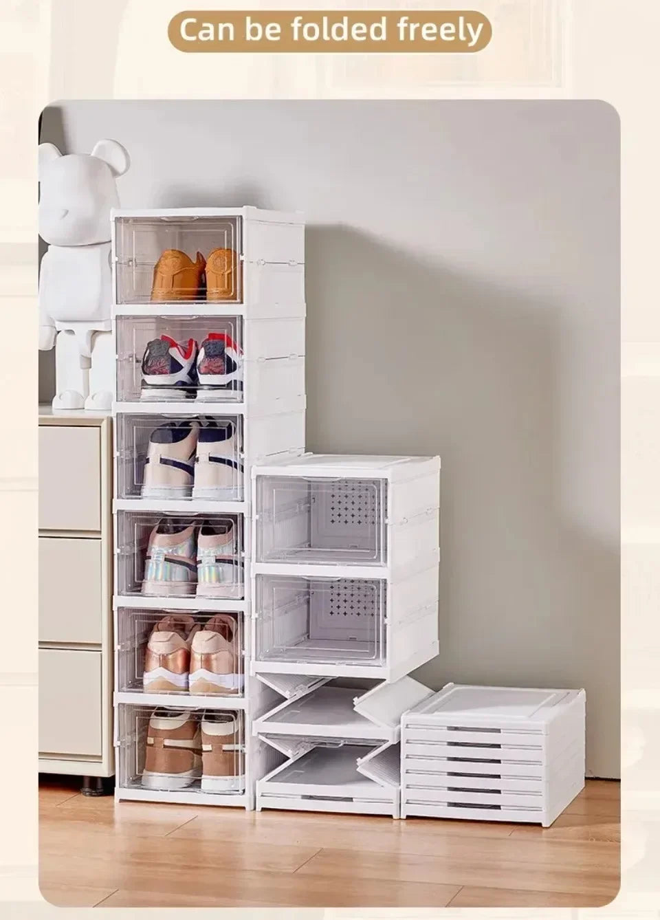 1pc Foldable Shoes Box Dustproof Thickening Footwear Organizer Cabinet Transparent Stackable Installation Free Closetshoe Rack