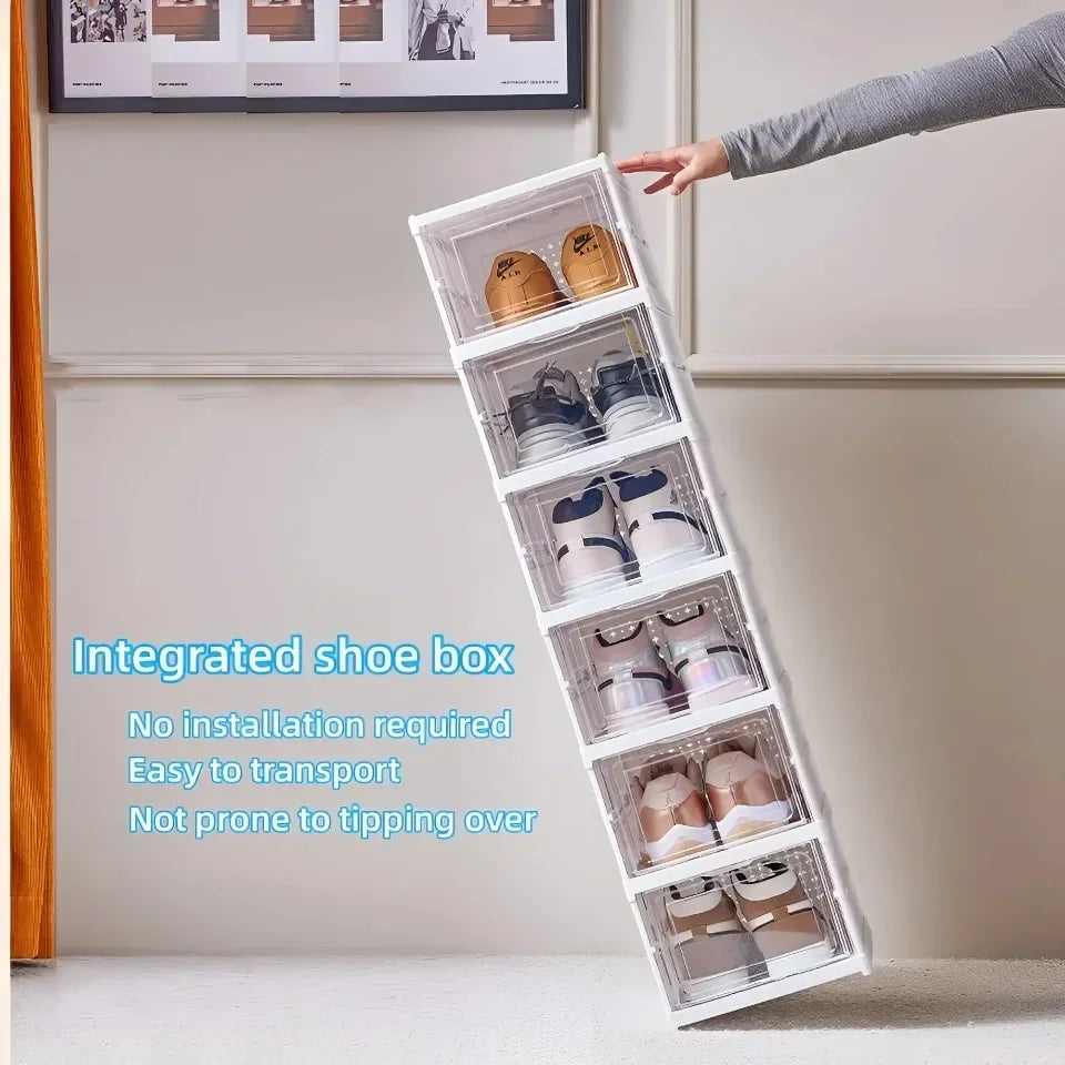 1pc Foldable Shoes Box Dustproof Thickening Footwear Organizer Cabinet Transparent Stackable Installation Free Closetshoe Rack